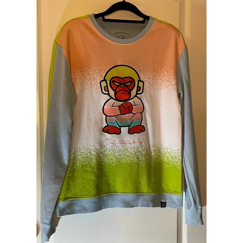 Civilized Mens Sweatshirt Embroidered Monkey Size Large